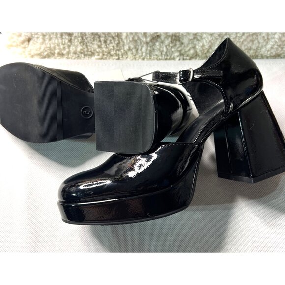 Wild Fable Black Faux Leather Block Heel  Adjustable Strap 3.5in Heel Size 6 - Picture 2 of 4